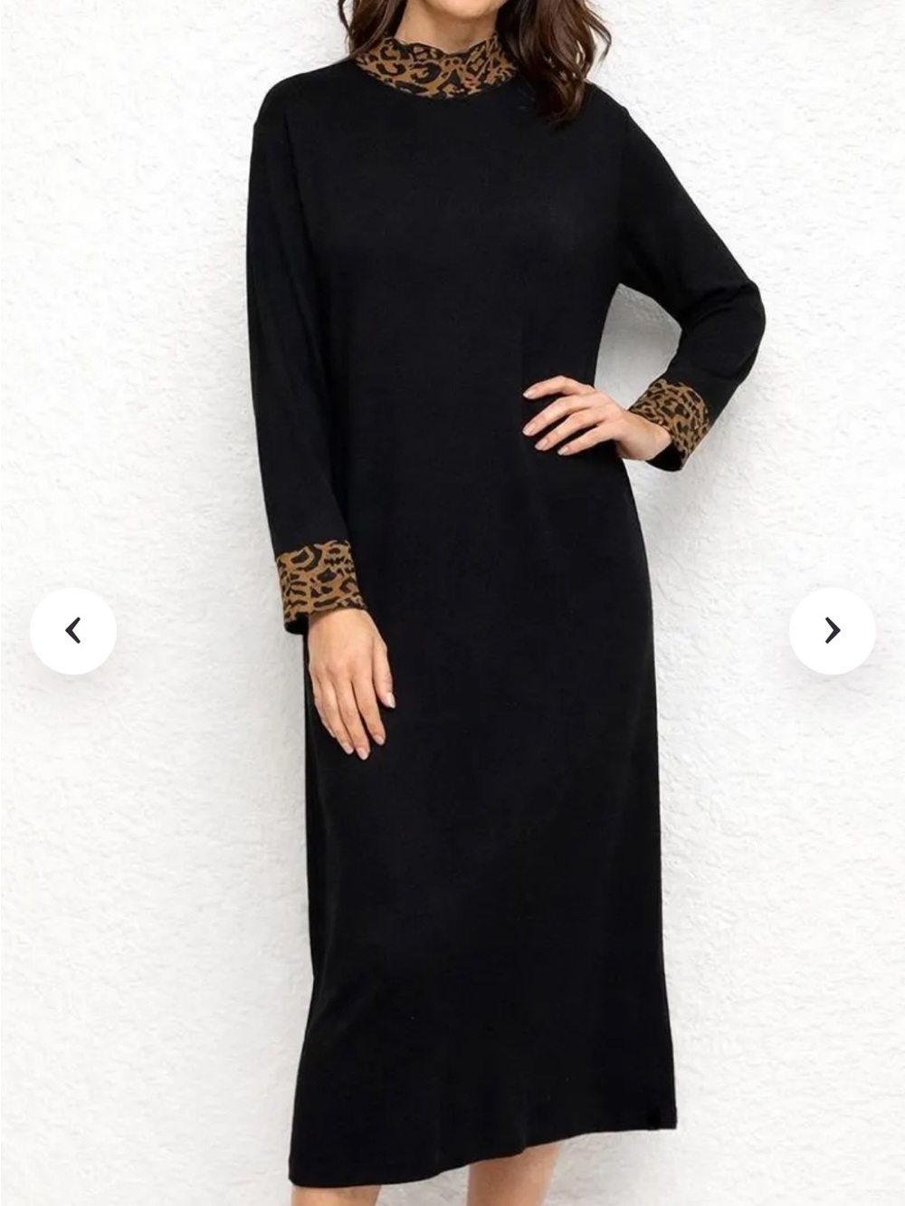 LENNIE FOR NINA LEONARD MADE IN ROMANIA BLACK WITH ANIMAL PRINT ACCENTS DRESS L